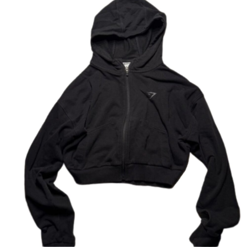 Gymshark Black Cropped Full Zip Long Sleeve Hoodie Womens Size Small